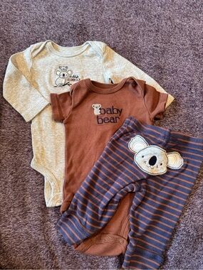 NWOT Carter's Baby Bear 3-Piece Brown, Gray, & Navy Infant Set, Size 3 Months